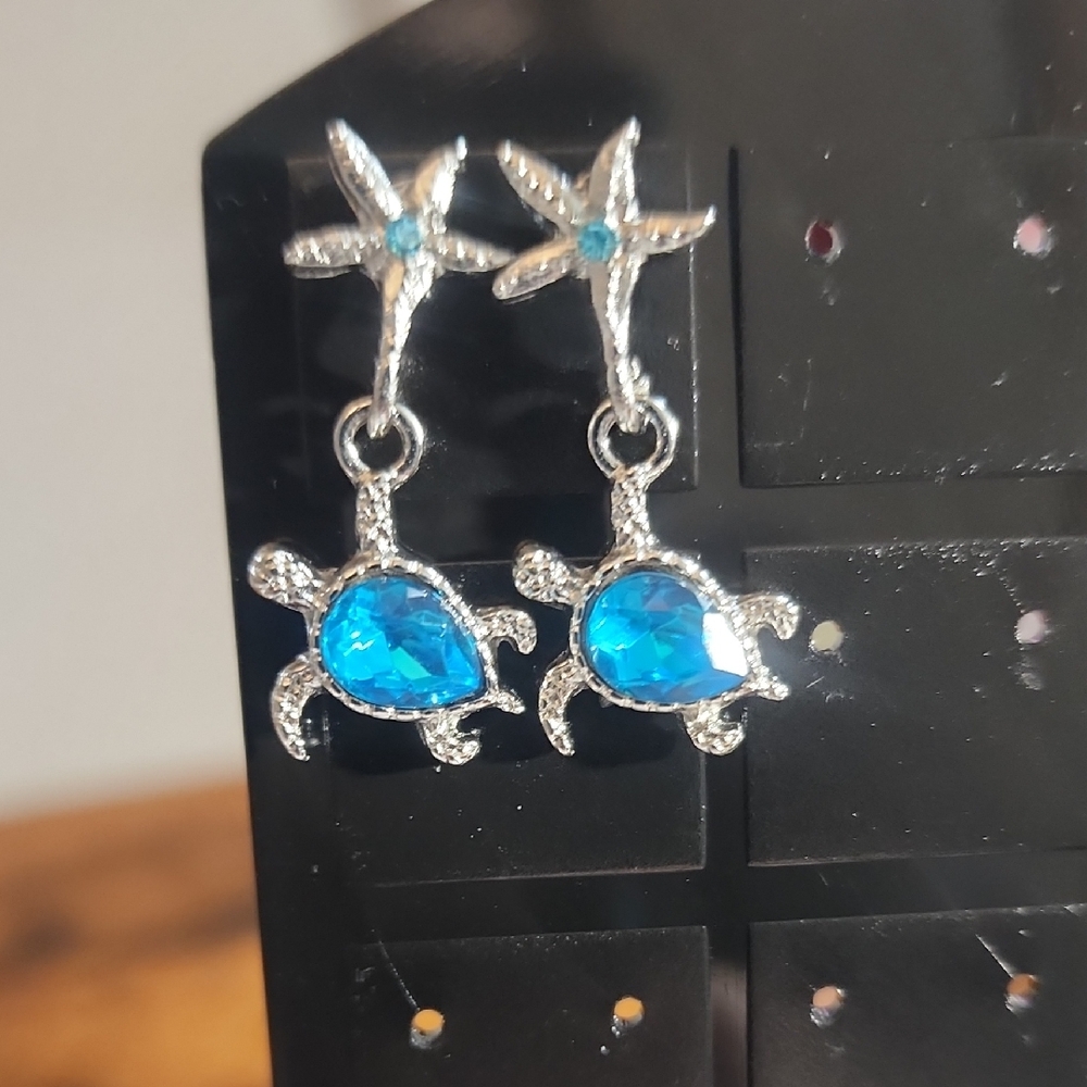 Beach-style Fashionable Starfish&blue Turtles Stud Earrings For Women Perfect